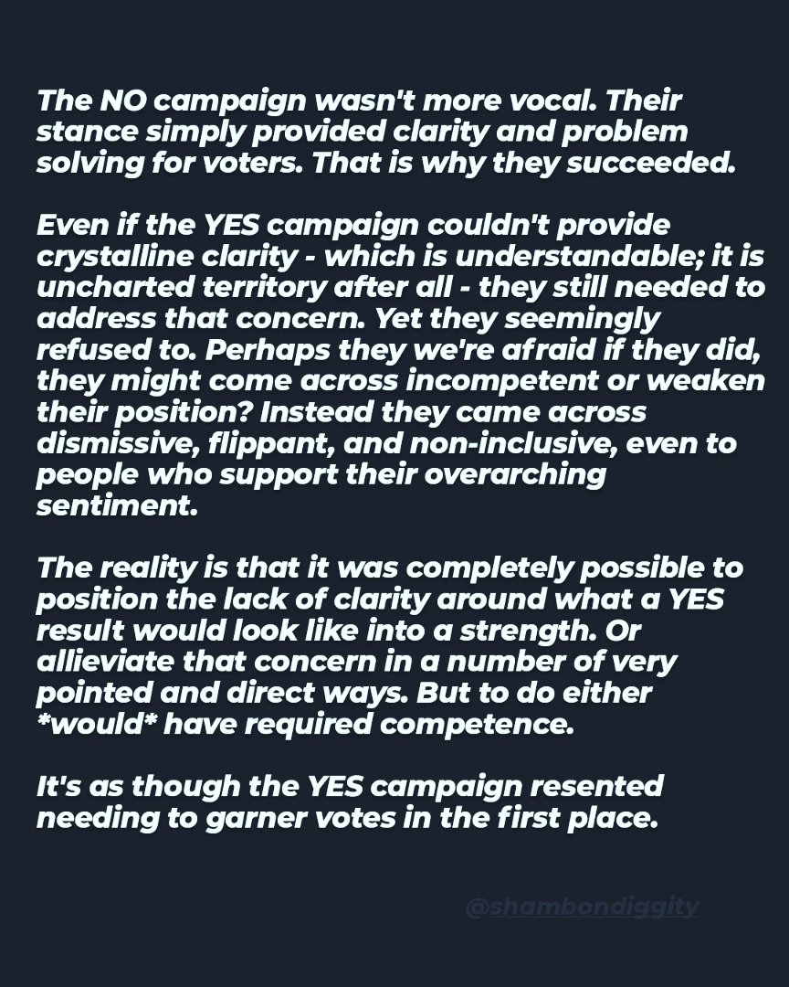 Shami_Siva's tweet photo. Very disappointed by the YES23 campaign, notably the non-Indigenous Australians behind its strategy. You already knew Australia was racist and you refused to contend with that, despite your privilege affording you the bandwidth to do so. Sad day for our country.

#referendum2023 https://t.co/20gLeFt3BB