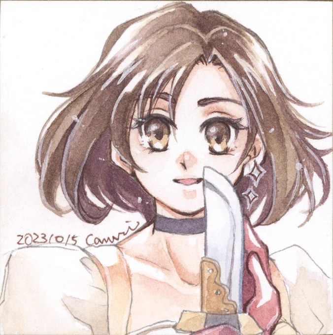  Daggerガーネット・ティル・アレクサンドロス17世(FF9)透明水彩/コピックマルチライナーウォーターフォード色紙ダガーをジタンから借りる時がガーネット(ダガー)本人のターニングポイントにもなってるのはうまい演出だったなぁと#inktober2023  #inktober 
