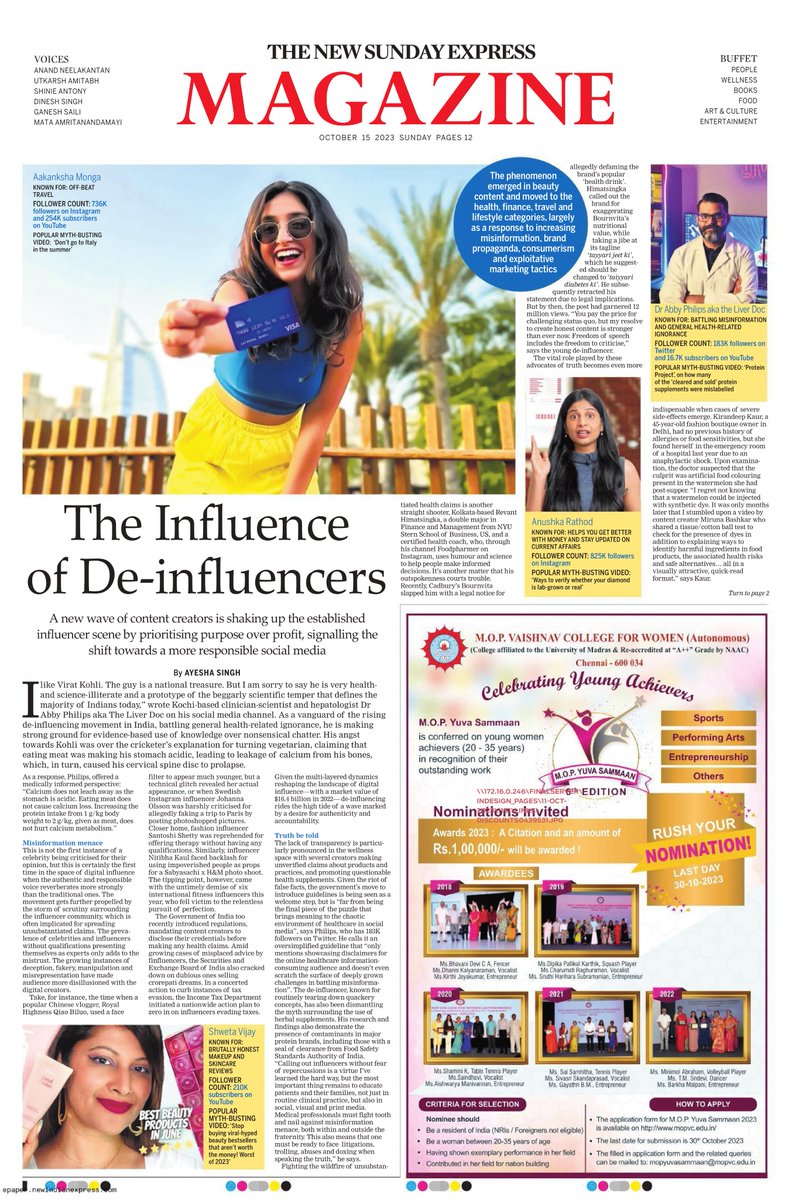 theliverdoc's tweet photo. "I like Virat Kohli. The guy is a national treasure. But I am sorry to say he is very health- and science-illiterate and a prototype of the beggarly scientific temper that defines the majority of Indians today,” wrote Kochi-based clinician-scientist and hepatologist Dr Abby Philips aka The Liver Doc on his social media channel."

The influence of de-influencers 
(also featuring @krishashok among others)
A new wave of content creators is shaking up the established influencer scene by prioritising purpose over profit, signalling the shift towards more responsible social media. 
https://t.co/xmRUa2h5k6
- by Ayesha Singh (@Truetomyturf) for @NewIndianXpress