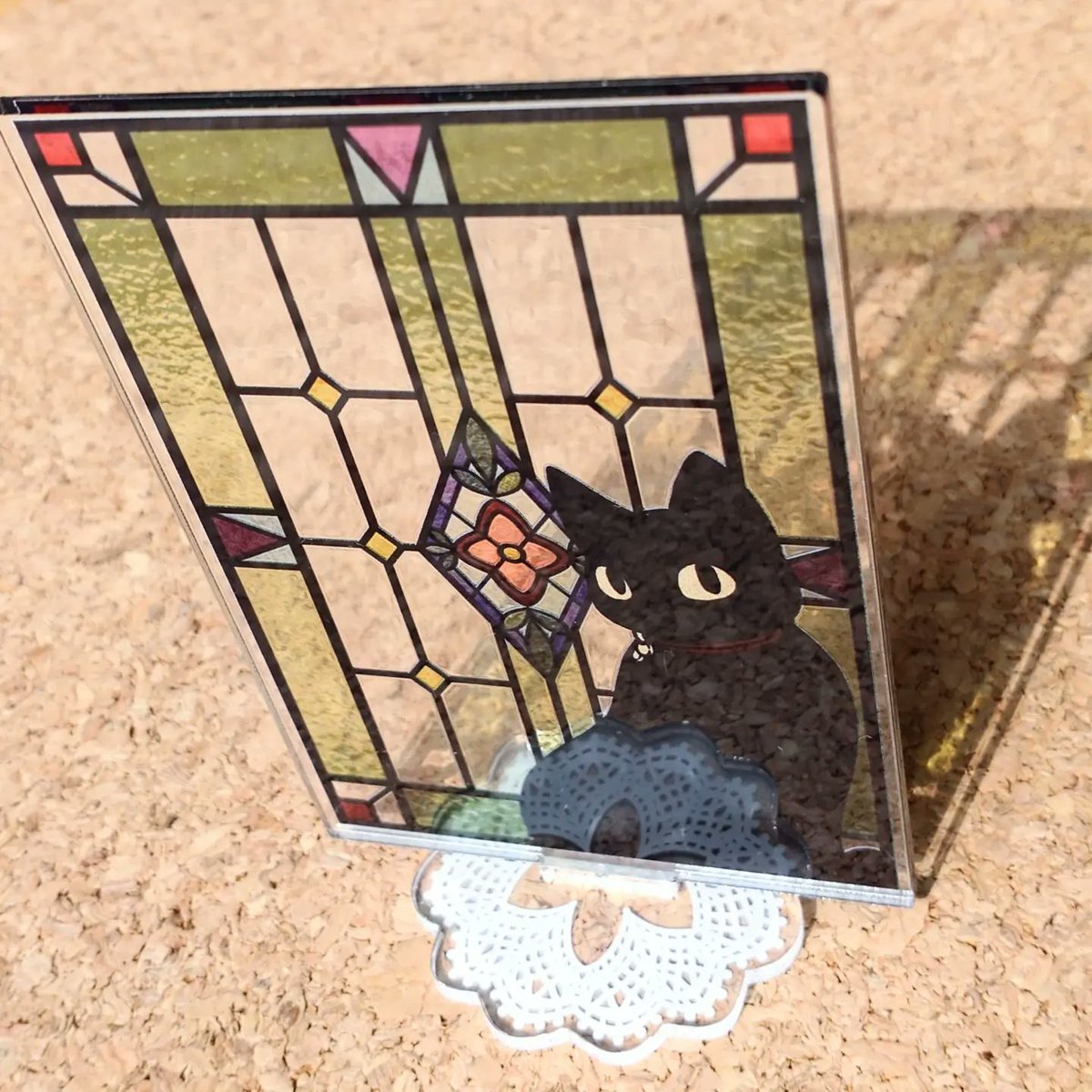 black cat cat no humans stained glass animal focus sitting flower  illustration images