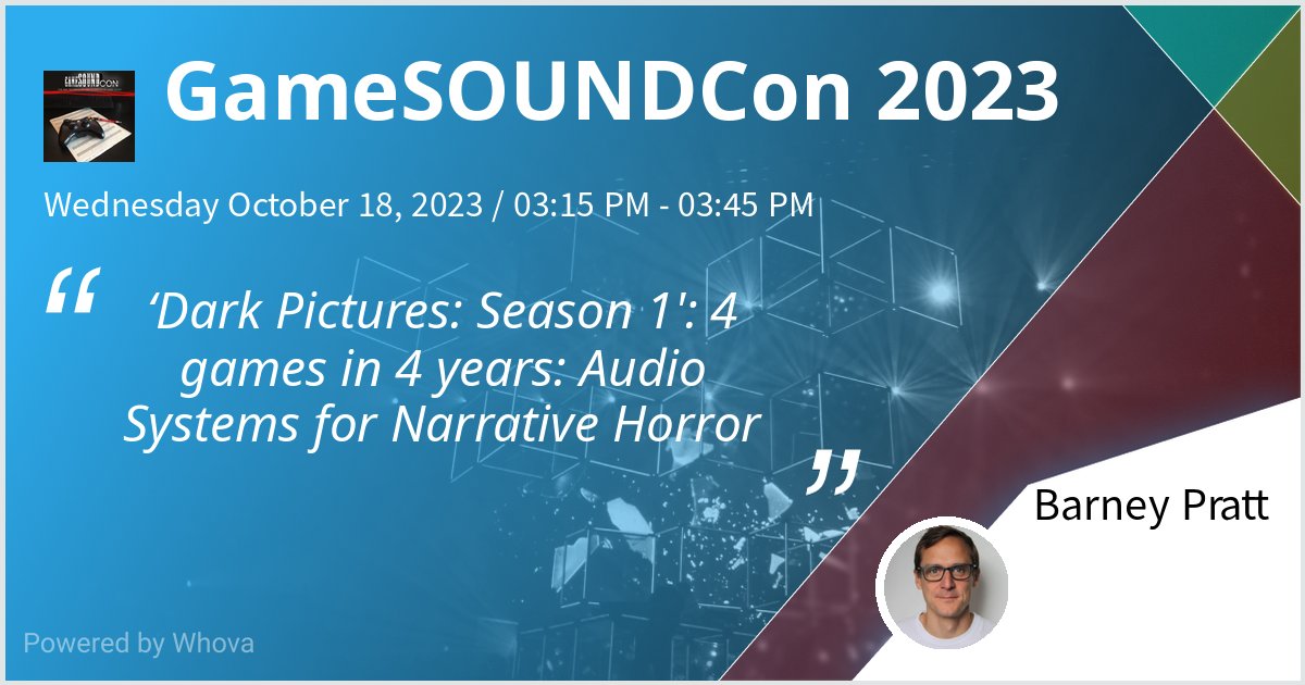 barneypratt's tweet photo. Excited and privileged to be speaking about some of the amazing #gameaudio systems we use @SuperMGames at #gamesoundcon next week.
Amazing line up of speakers and tech, and looking forward to meeting up with everyone.
#sounddesign #thedarkpictures #AirCon23 https://t.co/mSBfHhvG3N