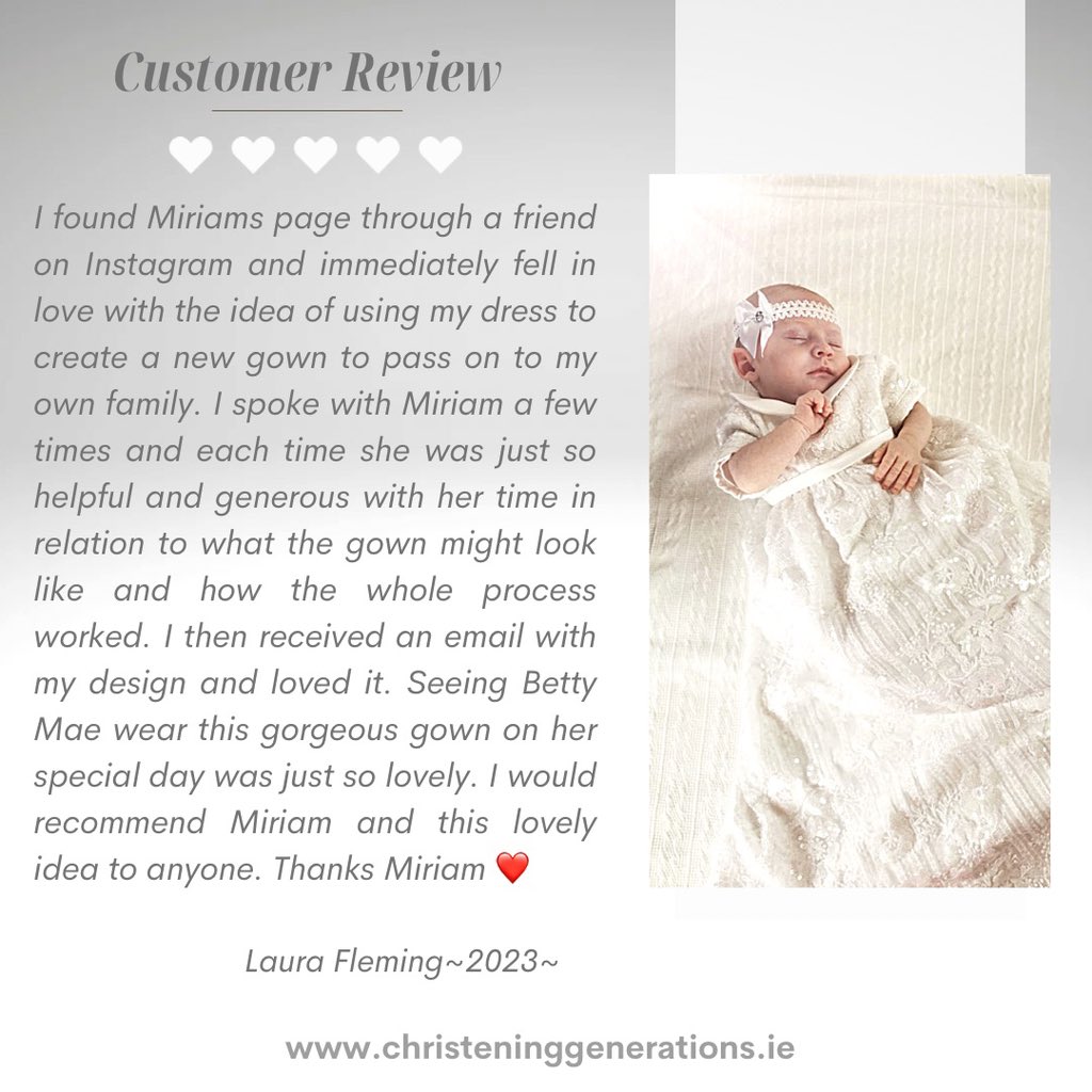 ChristeningGen's tweet photo. Why I do what I do 💛 so grateful for such wonderful feedback 💛 #christeninggenerations #curatorofmemories #weddingdressredesign #heirloom #christeninggown #customerfeedback #customerreview #irishdesign #custommade #madeinireland #madeincarlow #carlow https://t.co/B1zlerSXKO