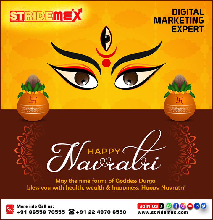 stridemex_opc's tweet photo. Happy Navratri! May the nine forms of Goddess Durga bless you with health, wealth &amp; happiness.

Call us: 086558 70555, +91 22 4970 6550
Email Id: info@stridemex.com
Visit us: https://t.co/nwacd9CS1w

#digitalmarketing #socialmedia #seo #addcampain #belapur #Mumbai  #navimumbai https://t.co/L22fGgNKVn