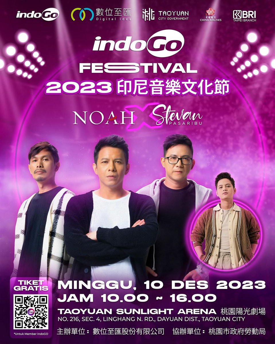 Jangan lewatkan kesempatan
Nonton Konser Gratis INDOGO FESTIVAL 2023 Taiwan bersama @noah_site nih <a href="/SahabatHongkong/">SN HONGKONG ✨</a> #SahabatTaiwan

🗓️ Minggu, 10 Desember 2023
⏰ 10.00 - 16.00
📍 Taoyuan Sunlight Arena

info selengkapnya di  @indogotaiwan