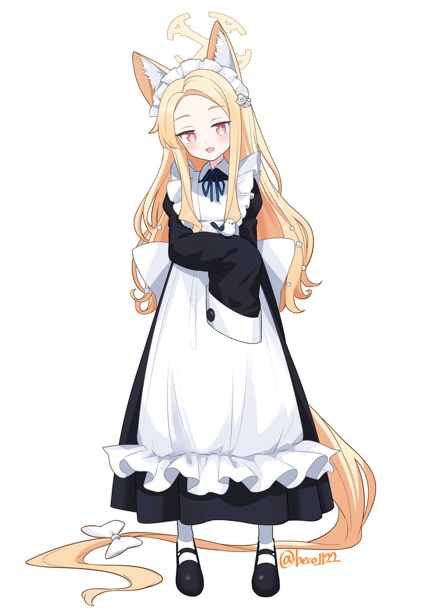 1girl solo animal ears sleeves past fingers long hair apron absurdly long hair  illustration images