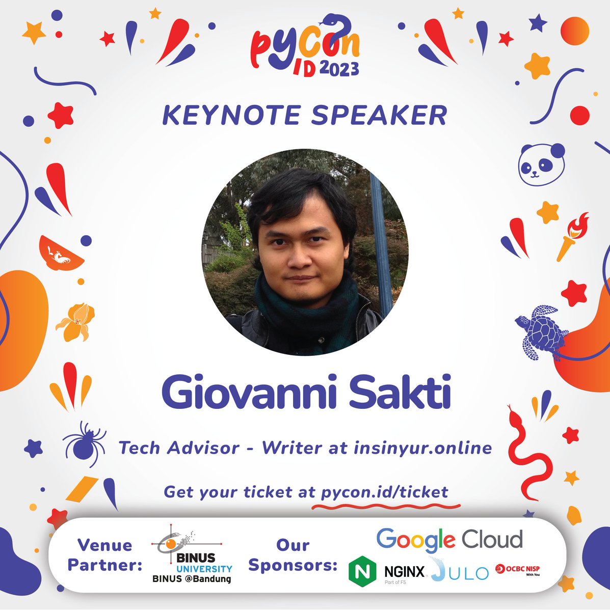 id_python's tweet image. Enough of waiting!
Announcing @giosakti as one of our Keynote Speaker!
As one of the best expert in software engineering world, Mr. Gio will lead us how to dive deeper as an engineer.
Get your ticket at pycon.id/tickets! #PyCon #PyConID #PyConID2023 #Python #PythonID