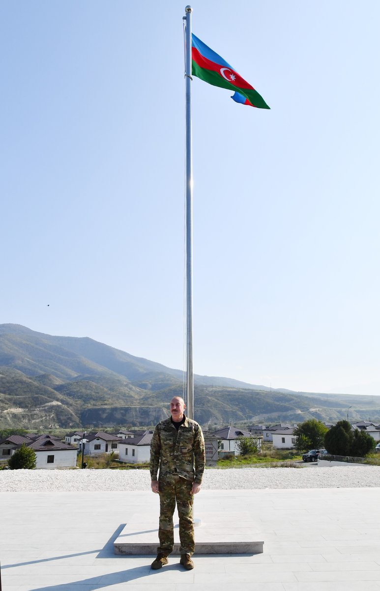 Ilham Aliyev raised National Flag of Azerbaijan in Khojaly city and Asgaran settlement.