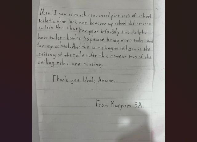 anwaribrahim's tweet photo. Terima kasih Maryam. Saya akan berusaha dengan lebih teliti dan percepat selesaikan masalah ini demi kesejahteraan anak-anak di sekolah. https://t.co/pKddk6UC6i