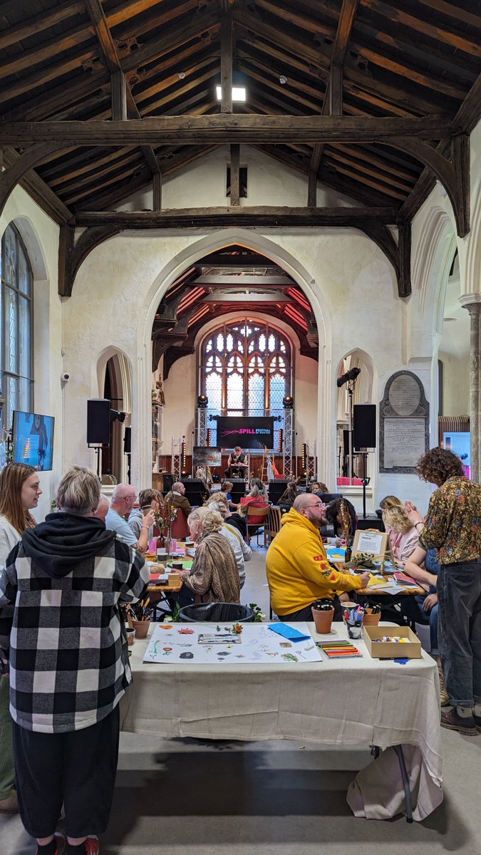 A gorgeous, tranquil community takeover of the SPILL Hub @ St Stephen's Church this afternoon from Guy Cry Club. Conversation, live composition and crafting around themes of floriography and mental health 🌱💕🎶 #SPILLFestival