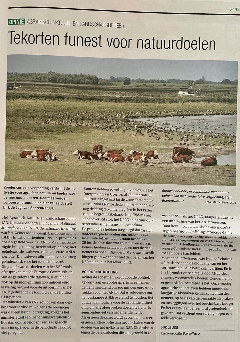 #NATUURBEHEER | Terechte en zorgwekkende column van <a href="/BoerenNatuurNL/">BoerenNatuur</a> in <a href="/nieuweoogstnl/">Nieuwe Oogst</a>. Iedereen is vóórstander van agrarisch natuur- en landschapsbeheer, maar het dreigt afgeschaald te worden omdat het kabinet financiële afspraken niet nakomt.