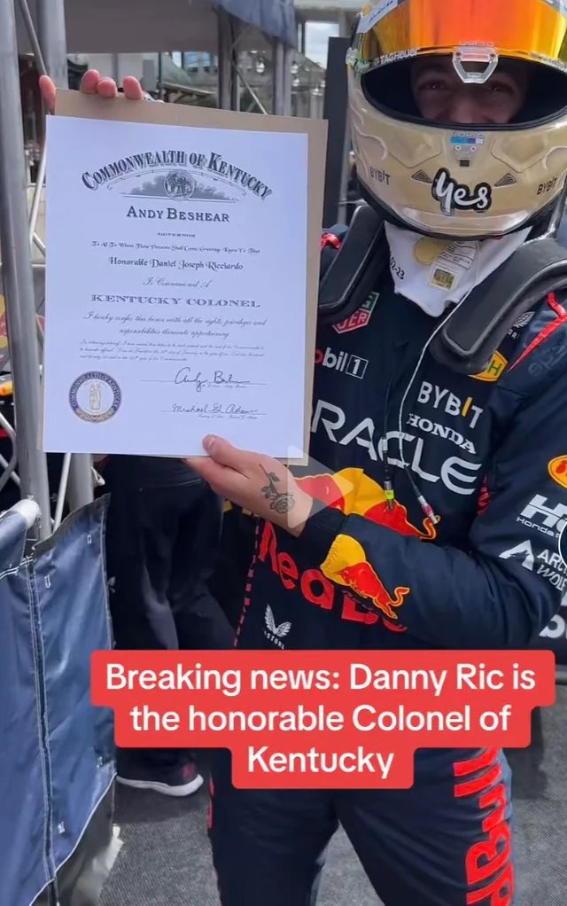 Daniel Ricciardo has been bestowed with a Kentucky Colonel title