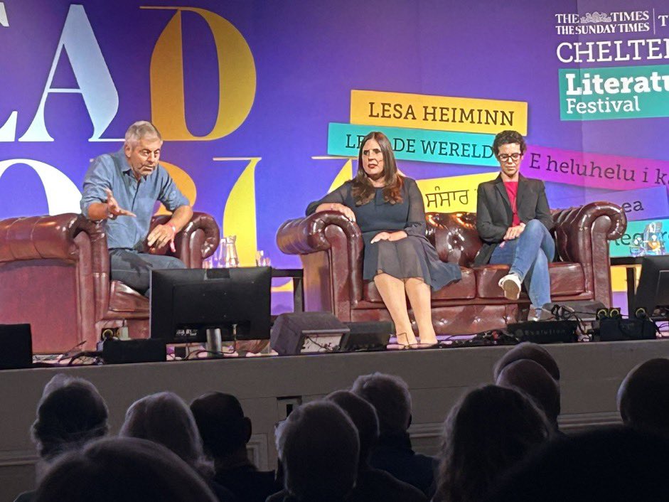 Thank so much to @cheltfestivals  for hosting our event last night. A real honour to be alongside @cazjwheeler, with the ever-brilliant @JustinOnWeb in the chair. Great questions from the audience too. (Thanks to @TheEllieMo for the picture) #CheltLitFest