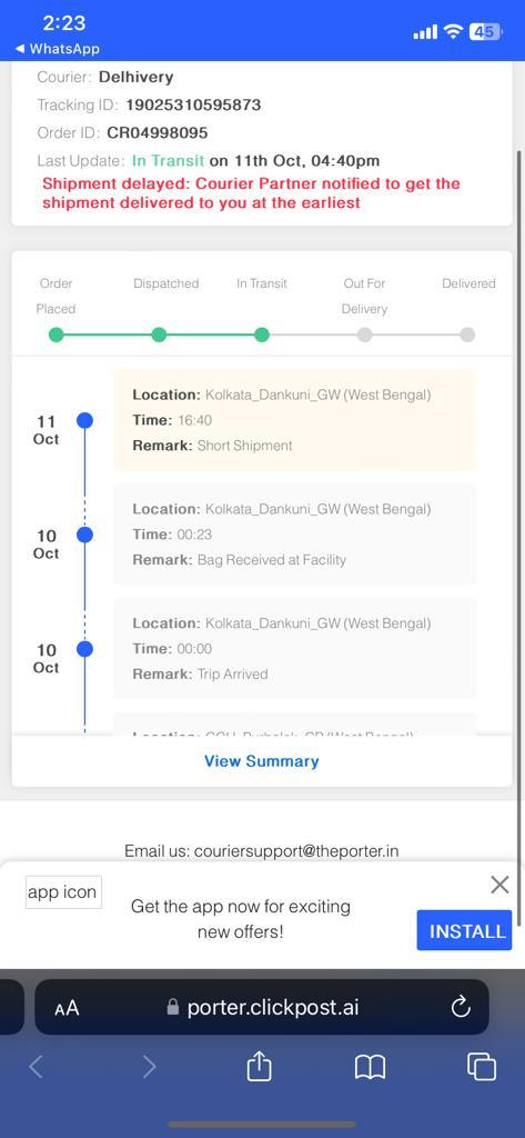 mitrasouvik123's tweet photo. @delhivery I had handed over a critical medicine to Porter on 9th Oct to be delivered to a patient in Bengaluru. The medicine needs to be taken asap as the patient is suffering. Why is there a major delay when you have already been notified!? The customer case is useless https://t.co/ZiZIeft8pr
