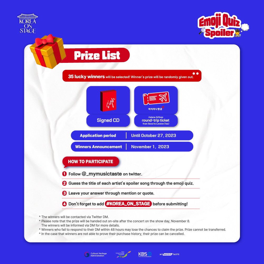 _mymusictaste's tweet photo. [KOREA ON STAGE IN LONDON🎤]

Attention🗯️

Check out the emoji quiz and guess the song spoiler🎶
Join our event and win your prize🎁

Please refer to image for event detail🔎

Stay tuned for next big event👀💓

Tickets🎟️ https://t.co/wSQAAW7WDV
Soundcheck🎫 https://t.co/NuxlKllBNW

#MyMusicTaste #KOREA_ON_STAGE