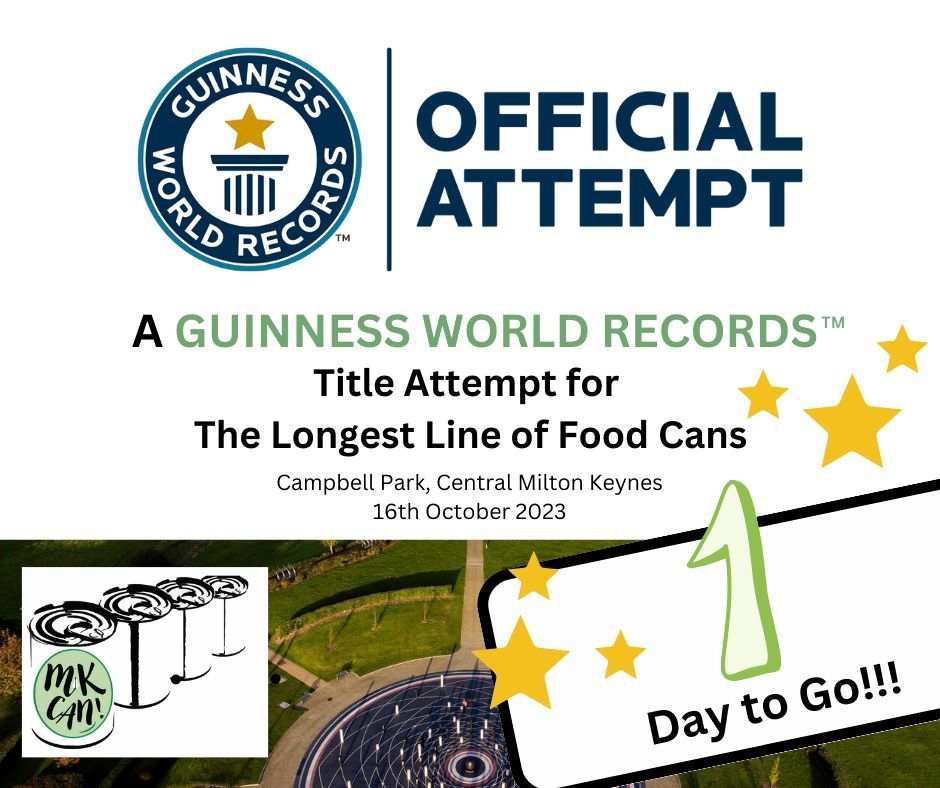 1 day to go! Our Vans are packed, route checked &amp; clipboards ready! Its nearly time to smash the GUINNESS WORLD RECORDS title for the longest line of food cans. Taking place on World Food Day on Monday 16th October, in &amp; around Campbell Park MK
buff.ly/3J4MMhL #mkcan