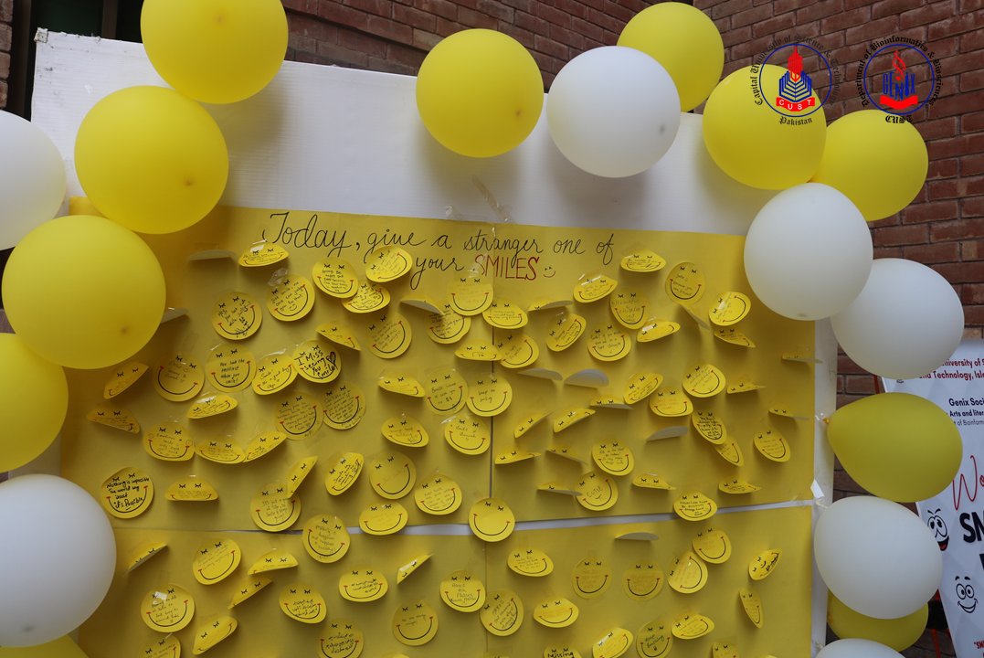 Genix_cust's tweet photo. Genix Society, Fine Arts and Literature Club, Department of Bioinformatics and Biosciences CUST have organized World Smile Day event on Friday 13 October, at New Cafe's Front.
#WorldSmileDay #cust #genix_cust https://t.co/OMxeglVWRU