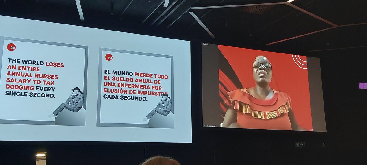 @cmcanea facilitating panel on multiple crisis'.  Global governance institutions open doors to big companies whilst  squeezing out trade unions.  National security  turned upside down to fund militaries not national health, enviro security. We need alternatives. #PSICongress2023