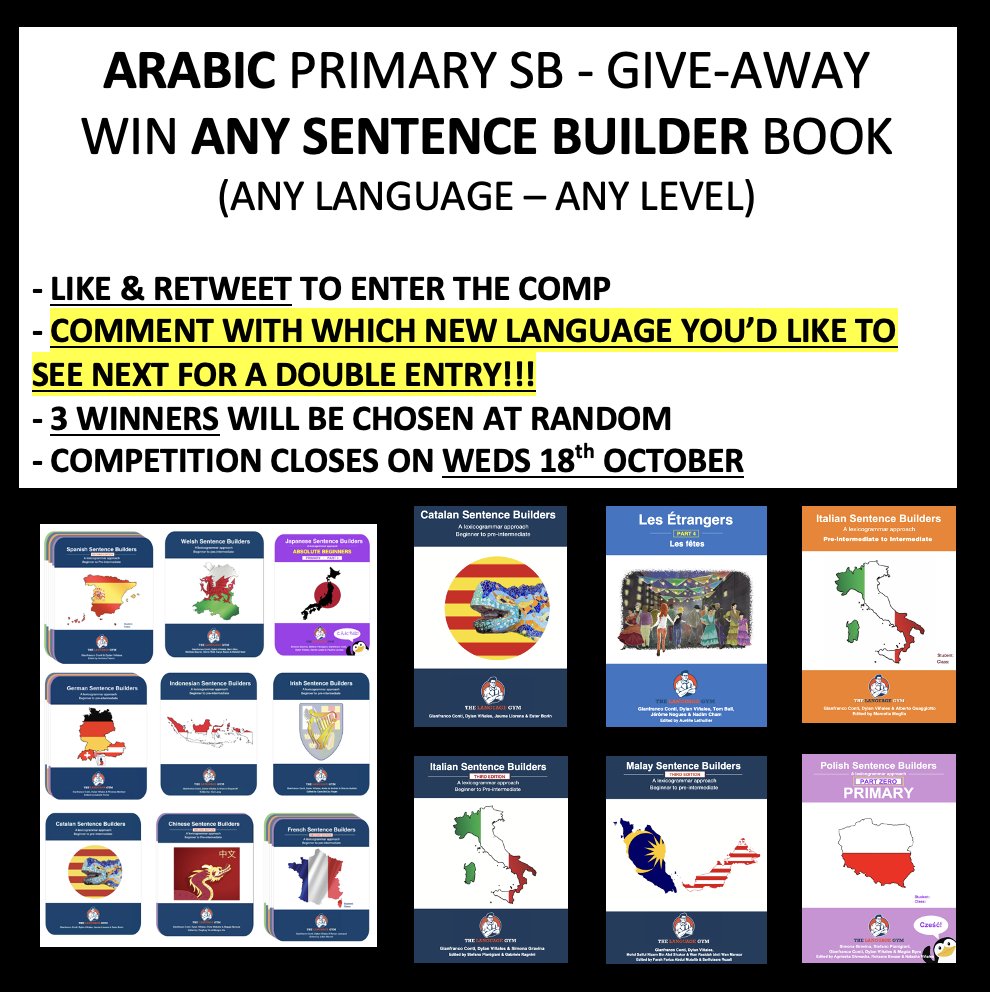MrVinalesMFL's tweet photo. BOOK GIVEAWAY!!!
To celebrate the launch of Primary Arabic Sentence Builders - Book Zero!
RT &amp; ❤️ &amp; Reply with which other language you'd like to see coming next!!
COMP ends on Weds 18th!
Good luck!
🙏❤️🐧
#mfltwitterati @gianfrancocont9 https://t.co/5SagkThPT6