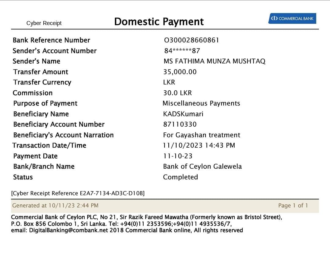 munza14's tweet photo. Last week I deposited the cash to Gayashan's mother's account and as she had to go to the bank in Galewela to get confirmation, it took a couple of days. On Friday, his sister sent a WhatsApp message confirming they received the cash.
Thank you β€οΈπ
#LKA #SriLanka #RupeeFund https://t.co/chCGL3FXRw