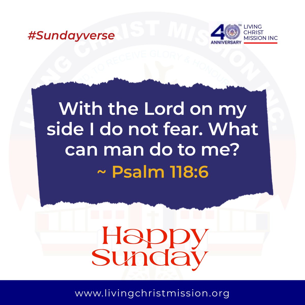 LivingChristLCM's tweet photo. "With the Lord on my side I do not fear. What can man do to me?" ~ Psa 118:6

Have a blessed Sunday. God will always protect His children as long as you are on the Lord's side.

#LCMat40 
#LivingChristMission 
#DaddyHezekiah https://t.co/hoVavDHFZF