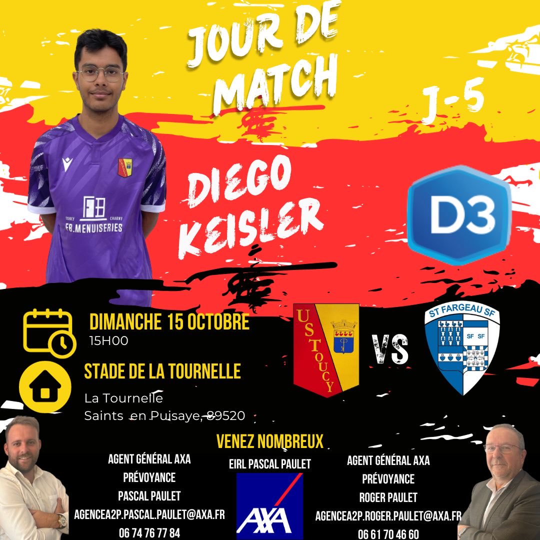ToucyFootball's tweet photo. Après la 1ère victoire des l’équipe A et la première défaite de l’équipe B la semaine dernière, voici les 3 affiches de ce dimanche, présentées par @Pascal21P : https://t.co/3PCAM3g94B
