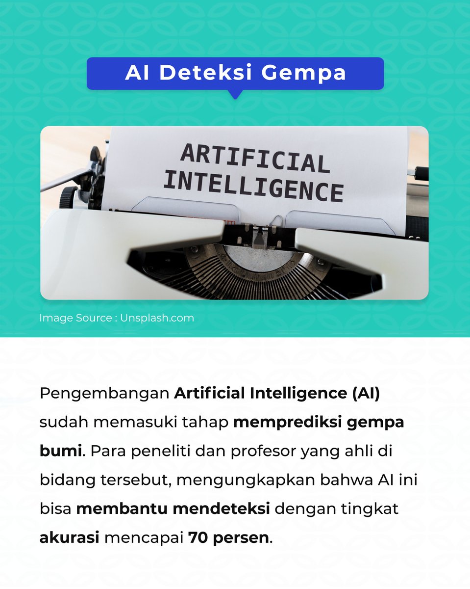 AccelistEdukasi's tweet photo. Wah makin canggih banget dunia teknologi.⁣
⁣
Semoga segera akurasinya sempurna ya!⁣
⁣
#artificialintelligence #AI #newsupdate #newstech #newstechnology #technology #earthquake #AEDU https://t.co/kWFza2RIKe