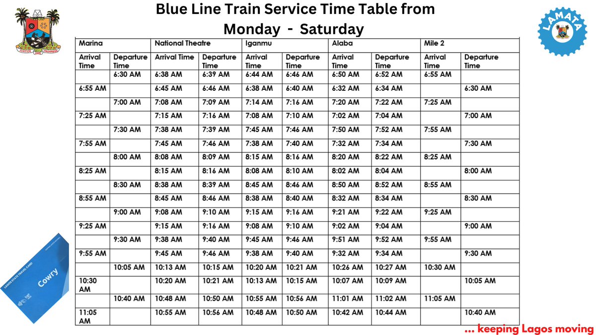 Lamataonline's tweet photo. Blue Line Train Schedule from Monday 16th of October, 2023 https://t.co/9BlcWW1ncd