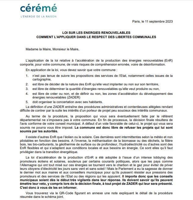 ACCÉLÉRATION SUR LE DÉVELOPPEMENT DES ÉNERGIES RENOUVELABLES  :
« LOI SUR LES ÉNERGIES RENOUVELABLES : COMMENT L’APPLIQUER DANS LE RESPECT DES LIBERTÉS COMMUNALES »