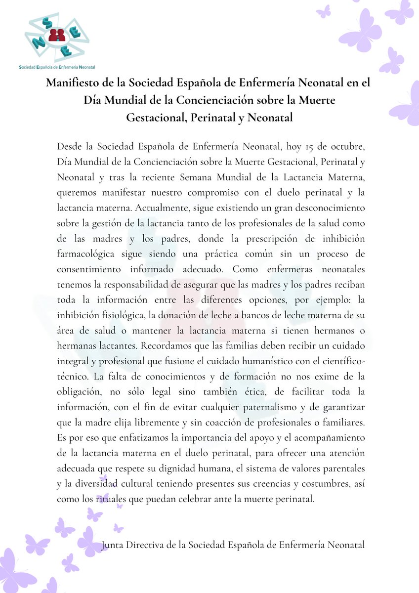 Día Mundial de la Concienciación sobre la Muerte Gestacional, Perinatal y Neonatal. Manifiesto de la SEEN.
#DueloPerinatal #MuerteGestacional #OlaDeLuz #muerteperinatal #duelogestacional #dueloneonatal #BLAW2023 #BLAW 
seenenfermeria.com/blog/dia-mundi…