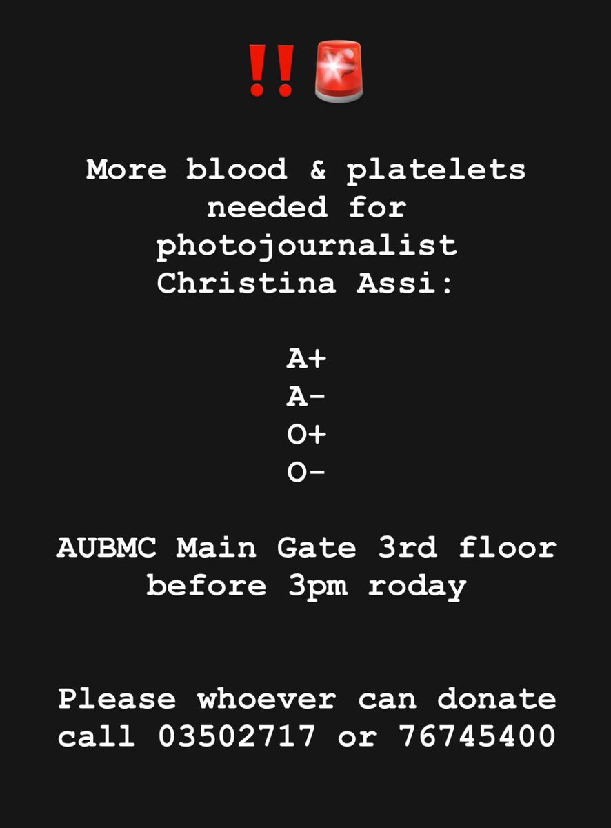 RioMoussallem's tweet photo. Christina Assi is in need of more blood &amp; platelets donation ahead of another operation on her legs in 2 days.  
Please share. https://t.co/53GIQdbVIp
