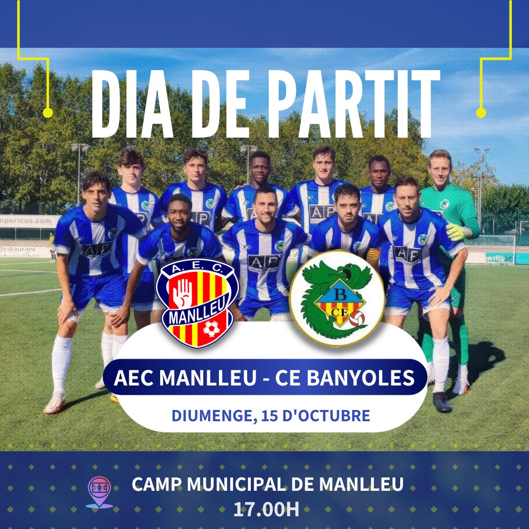 CEBanyoles's tweet photo. [PRIMER EQUIP] 🏟️ Avui juguem! I no juguem un partit qualsevol, avui visitem el líder, el @AECManlleu!

📈 Ens hi juguem la 1a posició! Som-hi Banyoles! 🐲🔵⚪

#futbolcat #1cat1 https://t.co/doKiSWqQfb