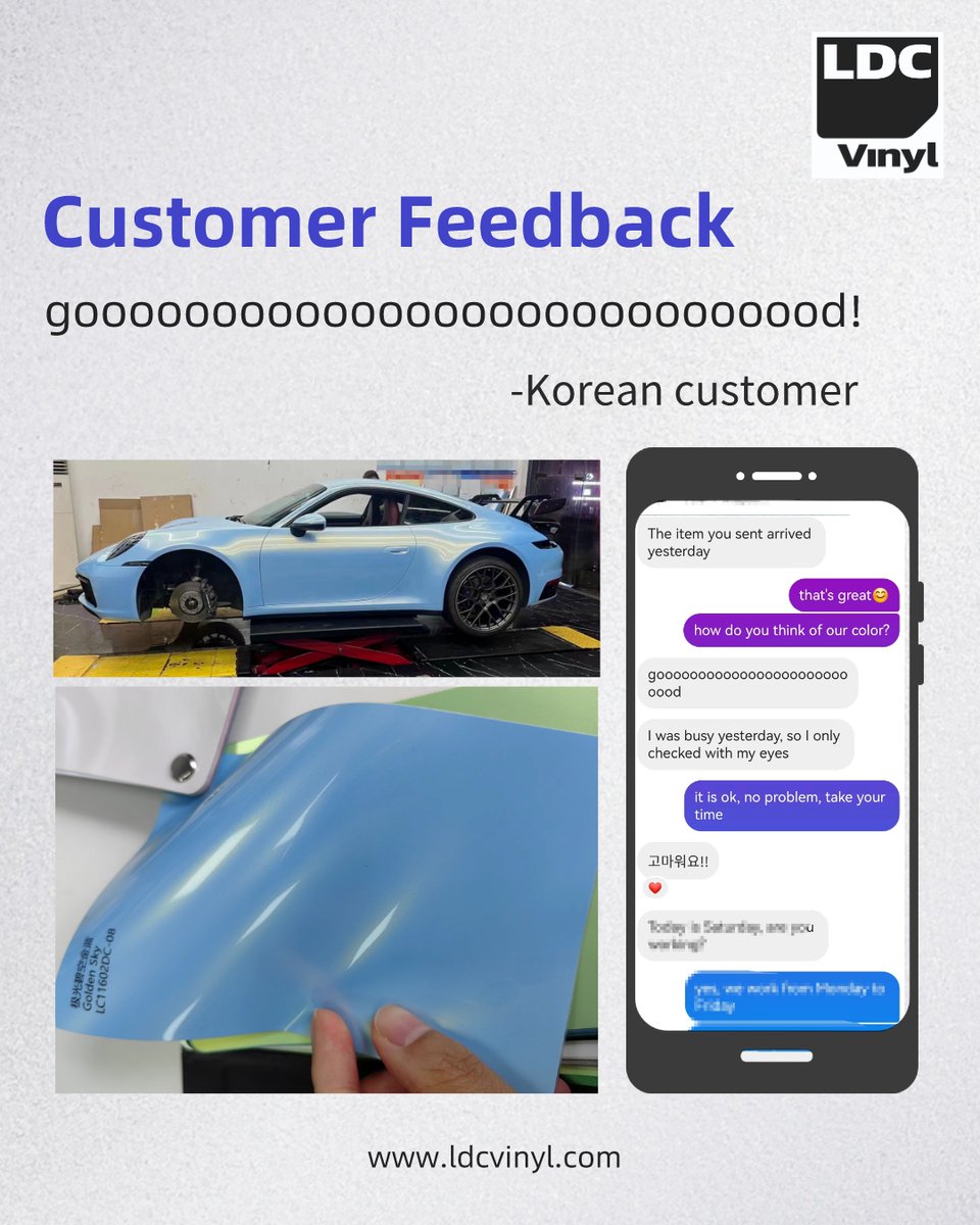 LDC_Film's tweet image. 🎉Customer Feedback from Korea!

#LDCVINYL #fullwrap #carwrap #carwrapvinyl #carwrapping #carwraps #carwrapper #vinylwrap #wrappedcars #CarWrappingFilm #PPF #wrapsociety #PETliner #lowtack #汽車改色膜 #Folyomax #folyo #vehiclewrap #vinylsupplier #자동차랩핑 #coloredcover