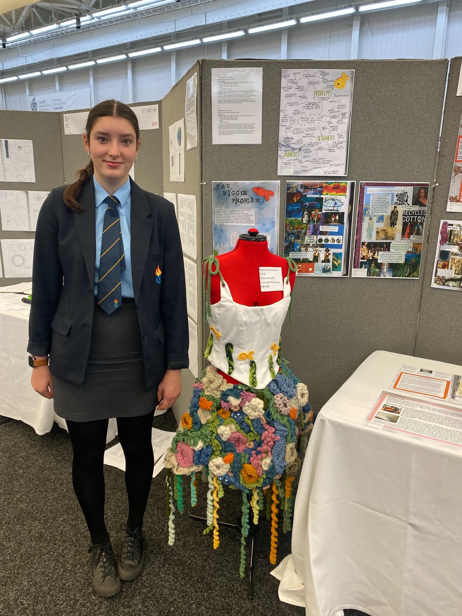 MCS_DT's tweet photo. Congrats to A-Level Fashion and Textiles student Nanci Edwards who is a prize winner of the WJEC Innovations Awards for her project Raising Awareness on Plastics in the Oceans. It will now be exhibited at Bangor University followed by a presentation ceremony at The Senedd in Dec. https://t.co/WY326mktB4