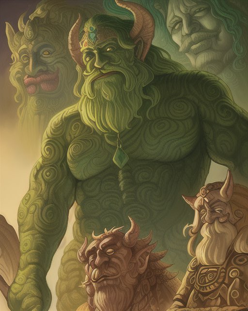 ChroniclesMyth's tweet photo. Today's Mythical Card Art feature is Humbaba the protector of the ancient Cedar forest slain by Gilgamesh and Enkidu.

People in Ancient times made masks of Humbaba to ward off evil spirits. It's thought that in this way he was a precursor to Pazuzu

#mythology #AIart #TCG https://t.co/wBSLyxskmt