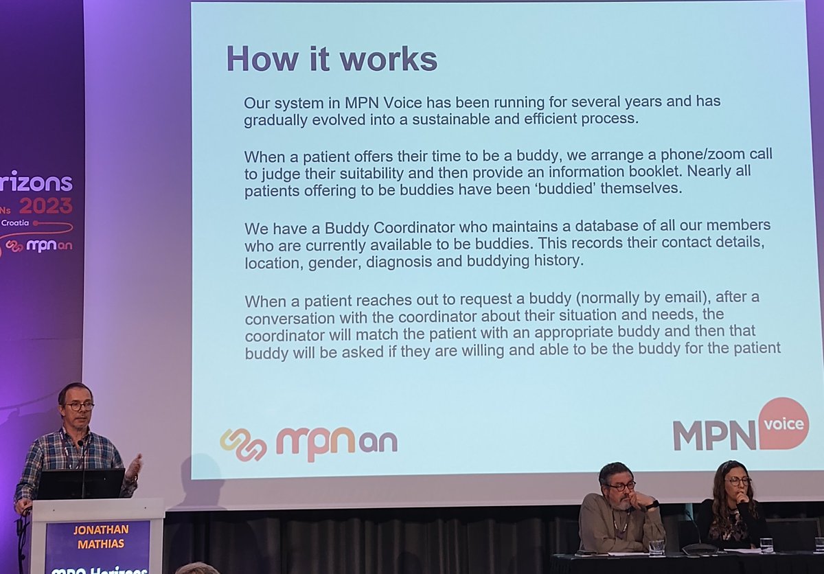 aipamm's tweet photo. @MPNVoice Jon Mathias talks about the buddy system to support patients at #MPNHZ23 #mpnsms https://t.co/Hplf34zr33