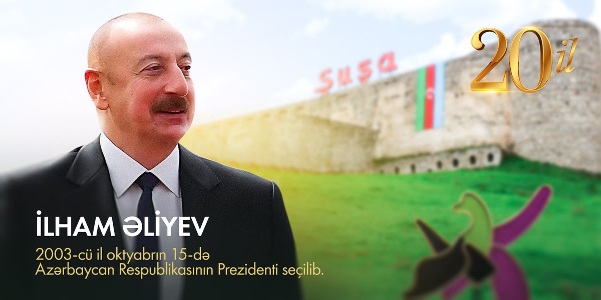 Müzəffər Ali Baş Komandan İlham Əliyevin 🇦🇿-nın Prezidenti seçilməsindən 20il ötür. Uğurlu daxili və xarici siyasət, əmək, xalq və vətən sevgisi,44 günlük şanlı yol və tarixi qələbə! 20 illik bu yolunuzu hər zaman Azərbaycanımızın inkişafına həsr etdiyiniz üçün Sizə minnətdarıq!