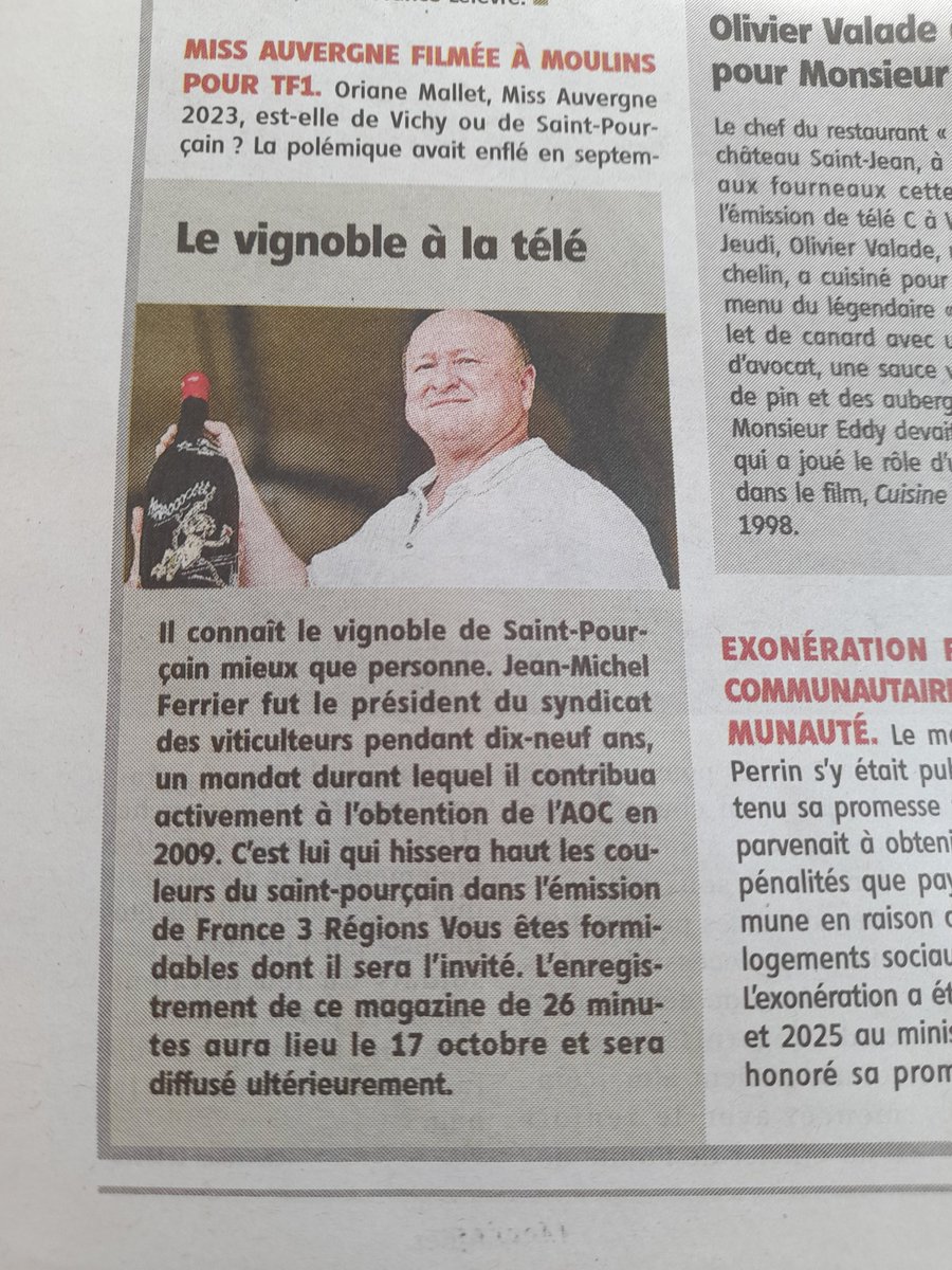 Indiscrétion <a href="/MontagneMoulins/">La Montagne Moulins</a> ...histoire de mettre la pression🤭 <a href="/Odg_StPourcain/">Vins de Saint-Pourçain</a> <a href="/SAINTPOURCAIN/">Cave des Vignerons de Saint Pourçain</a> <a href="/Allierdpt/">Allier Département</a> <a href="/AuvergneMarque/">Auvergne - Compte Officiel</a> <a href="/Comite_Vin_Aura/">Vignobles d'Auvergne Rhône-Alpes</a> <a href="/Fragritwittos/">FranceAgritwittos♥️</a>