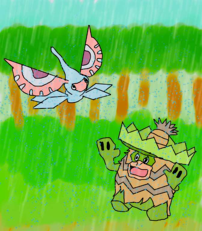 diazack's tweet photo. Elaria Inktober Day 15 - Rain 
Ludicolo and Masquerain celebrating rain.
#Pokemon #Elaria #PokemonRSE #Ludicolo #Masquerain https://t.co/mD0A1nO4XB
