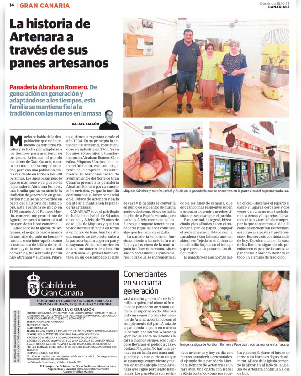 pandeartenara's tweet photo. Hoy hemos amanecido con la publicación de este reportaje que nos han hecho desde @canarias7  con motivo del reciente reconocimiento por parte del @ArtenaraAyto  y @MancomunidadNGC

¡Esperamos que les guste!

@EdarteArtenara https://t.co/VAnHDQbSle