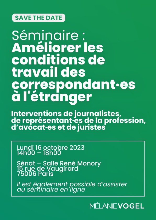 @SnjCgt @USJCFDT @pigist @spartacus @LesJournalopes @CollFourmiliere Suivez le séminaire 'Améliorer les conditions de travail des correspondants à l'étranger' ce lundi 16 octobre de 14 à 18h au Sénat (salle René-Monory), à l'initiative de la sénatrice @Melanie_Vogel_ (EELV) 🔴 Le programme : melanie-vogel.fr/francais-es-de… docs.google.com/forms/d/e/1FAI…