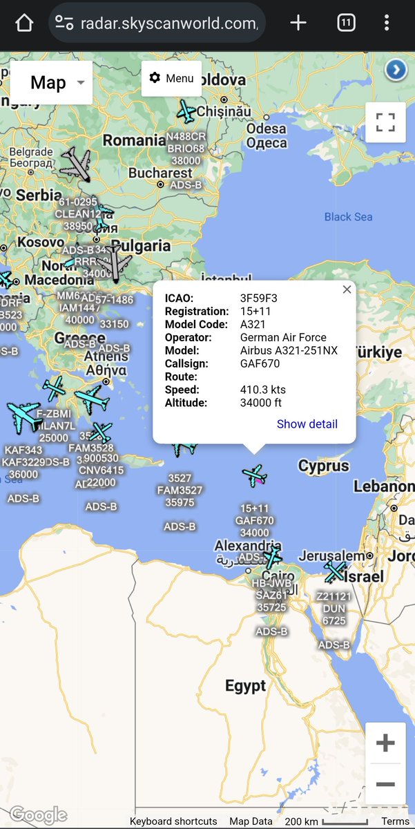 scan_sky's tweet photo. German Air Force 🇩🇪 - Airbus A321-251NX - 15+11 - #GAF670
Returning To Germany 🇩🇪 With 82 Evacuated Passengers Aboard, From #Israel 🇮🇱. https://t.co/HVyAbCttcI