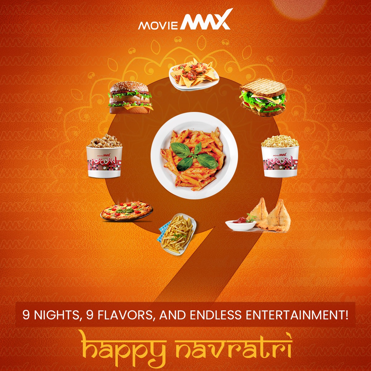 moviemaxoffl's tweet photo. Spice up your Navratri with the divine 9! 🌶️🍽️
Wishing you a joyous and prosperous Navratri from all of us at #MovieMax. 🌟🎉 #HappyNavratri #FestiveFlavors
.
.
.
#MovieMaxOfficial #Swiggy #MovieDelight #FestiveFeasting #FoodieLife #FoodForLife #MaxFoodDelivery #Samosa #Popcorn #Momos #Pasta #Pizza #Hotdog #Burger #Fries #Nachos #FestiveVibe #IndianFestival #GarbaNights #BollywoodMovies #latestRelease