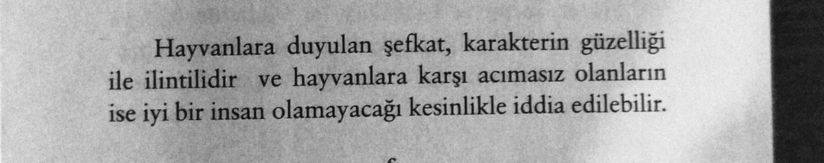 Schopenhauer der ki, "Hayvanlara duyulan şefkat, karakterin güzelliği ile ilintilidir ve hayvanlara karşı acımasız olanların ise iyi bir insan olamayacağı kesinlikle iddia edilebilir."