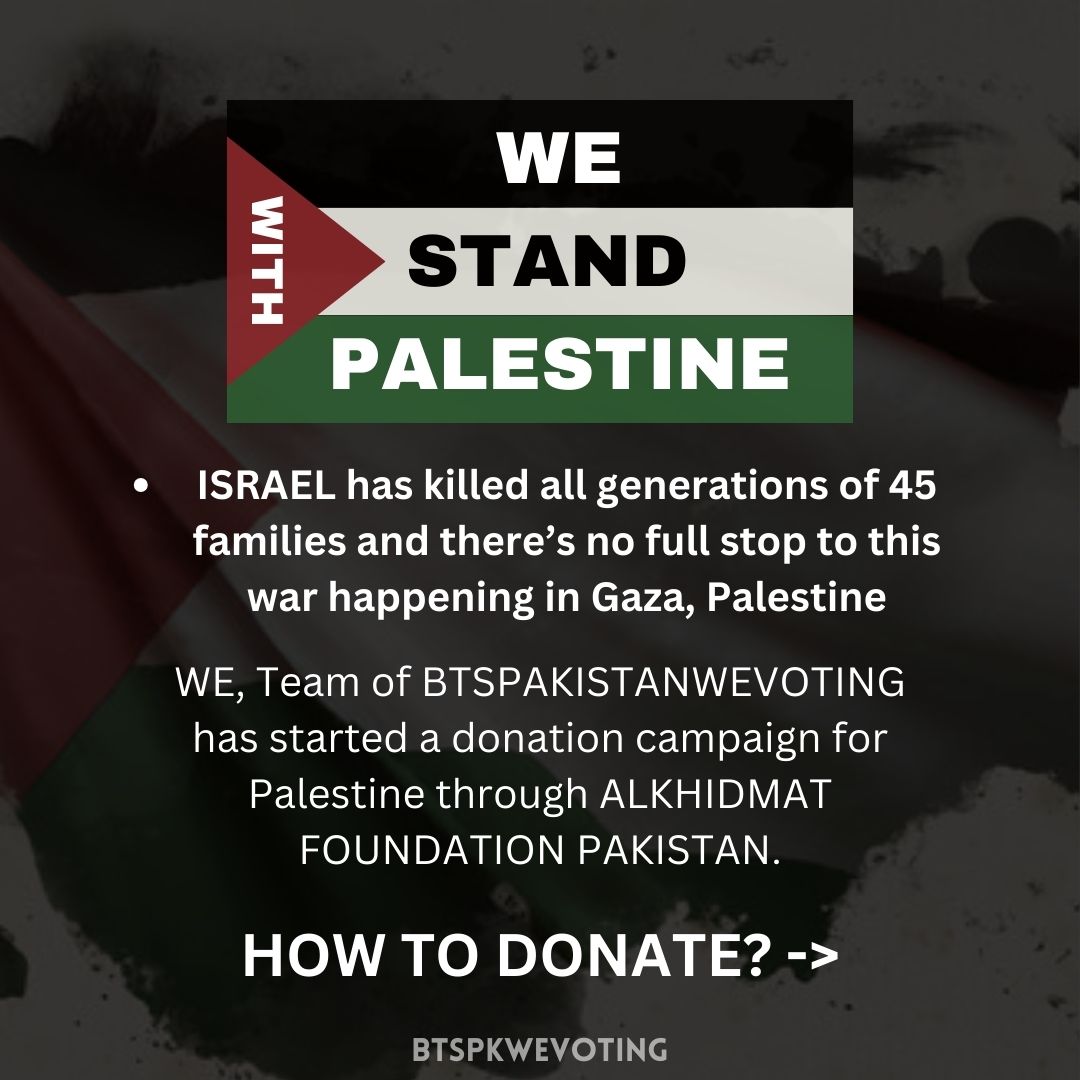 btspkwevoting's tweet photo. WE STAND WITH PALESTINE!
we have started a donation drive for the situation in Palestine.we would like to appreciate your efforts in donating even a little amount for the sake of Humanity.
Please donate as much as possible. 

#freepalestine🇵🇸 #btspakistaniarmy🇵🇰 #gazaunderattack https://t.co/7bZ6zz5d9T