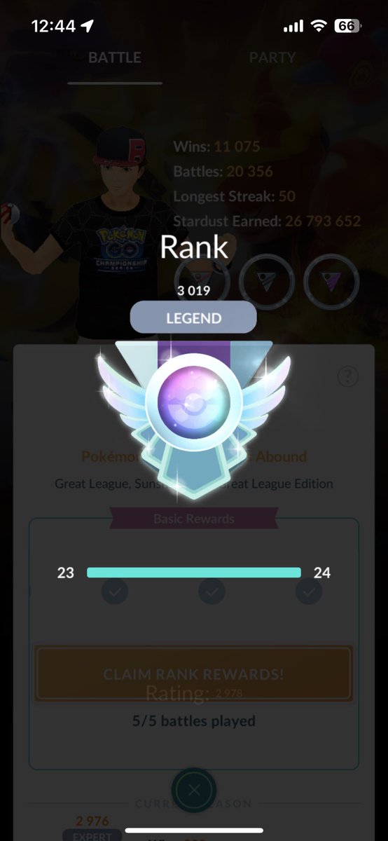 Bassiix's tweet photo. I’m late like always but I’m Legend!

Also ggs @Chun027PoGO, congrats on Legend and please stop obliterating me with random grass types. 😂

Shiny Pika Libre now please? 🥹 https://t.co/tZEL2fY4Ua