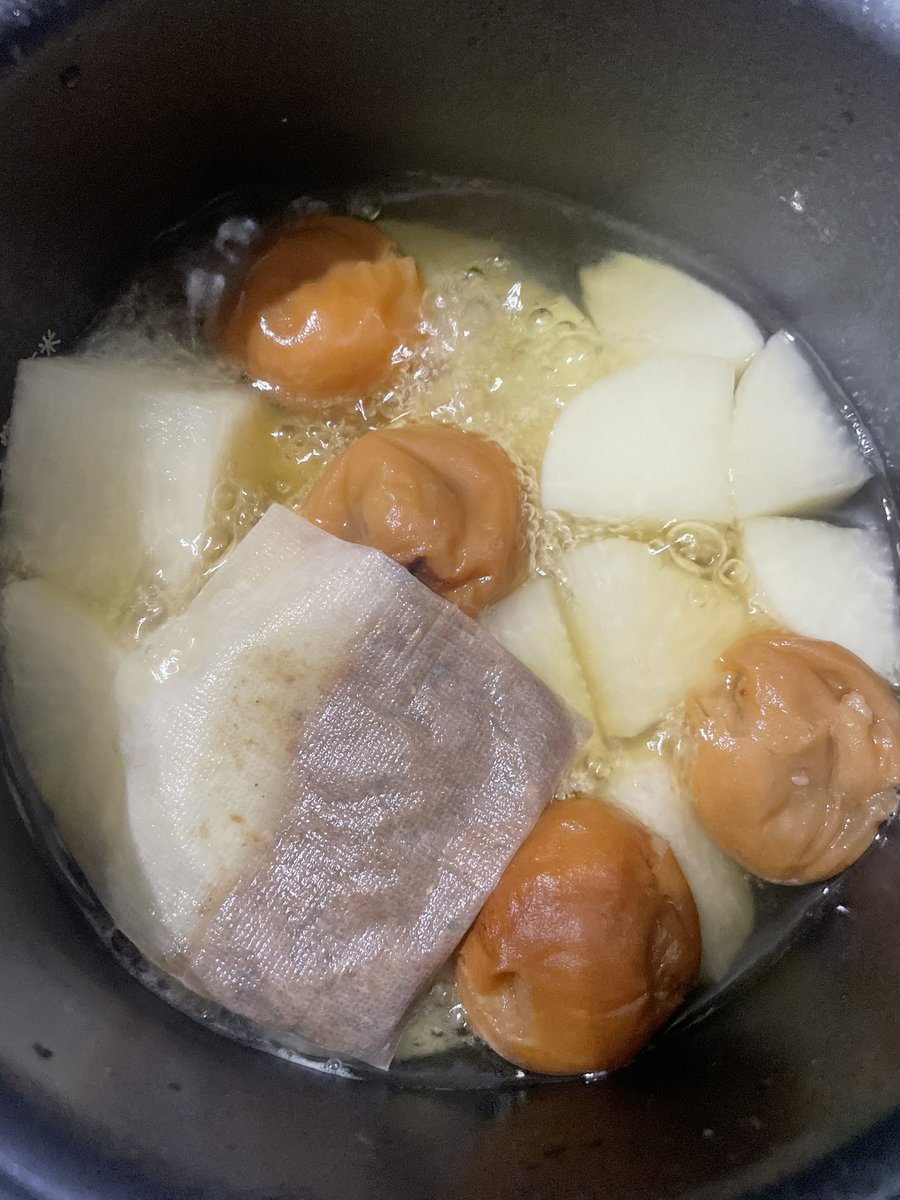 oniku117's tweet photo. これまじで便秘気味な人とか食べた方がいいと思う。これ食べると次の日体軽いし、肌荒れしてる時は改善されていくのが好き。大根半分と水1ℓと梅干し適量と出汁パック入れて炊くだけ。最近気づいたのは出汁強めの梅干しを水300mlくらいに1つ入れるとまじで美味しい https://t.co/q7YMMCtfm6
