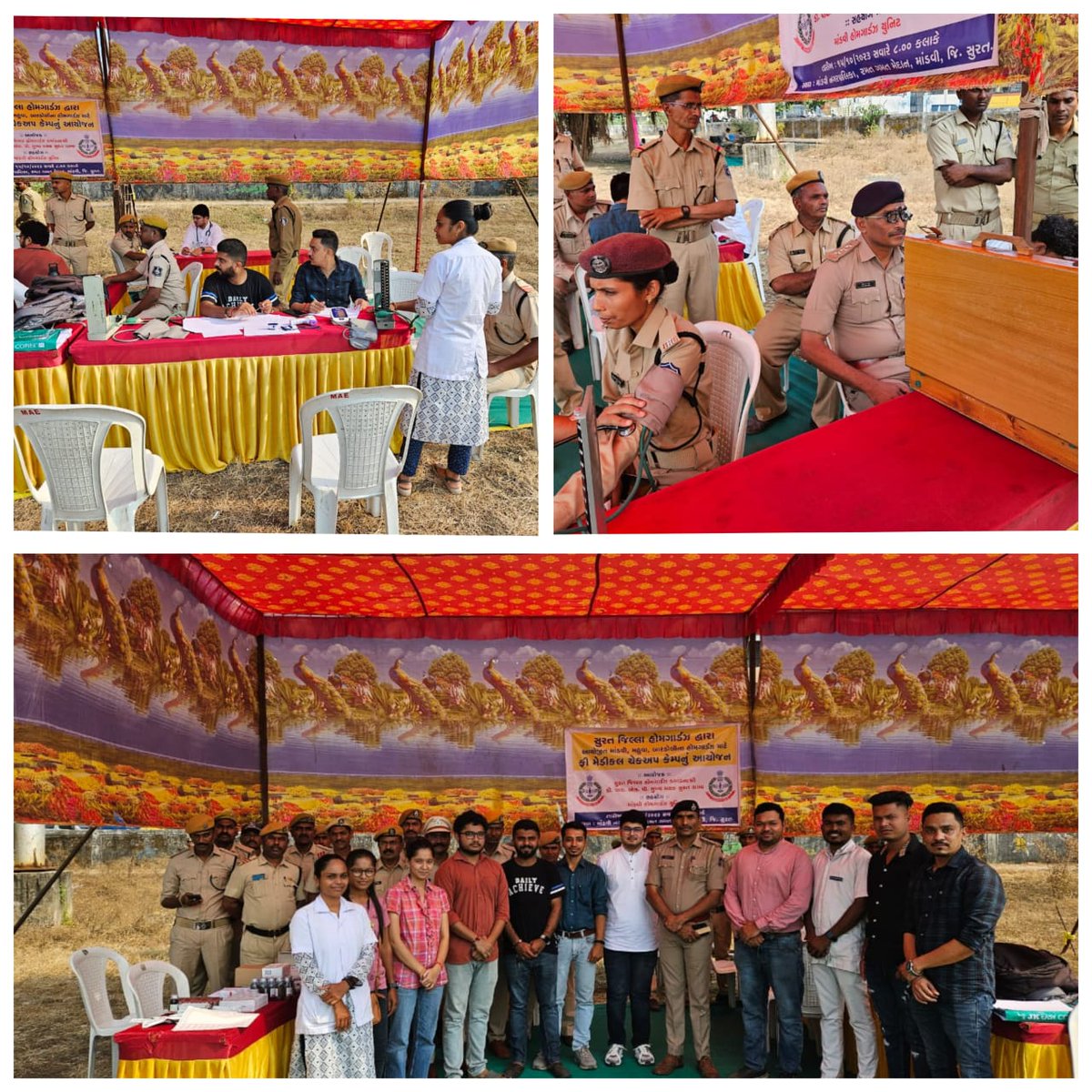 આજરોજ શ્રી આઈ.જે પટેલ સાહેબ(Dysp)ના માર્ગદર્શન હેઠળ માંડવી યુનિટના ઓફિસર કમાન્ડિંગશ્રી સતિષભાઈ કાયસ્થ દ્વારા આયોજિત ફ્રી મેડિકલ ચેકઅપ કેમ્પમાં માંડવી સિવિલહોસ્પિટલના તબીબો,રેડક્રોસ સોસાયટી માંડવીની આંખ નિષ્ણાત ટીમ,હાર્ટ સ્પેશિયાલિસ્ટ ટીમ દ્વારા નિશુલ્ક મેડિકલ ચેકઅપ કરવામાં આવ્યું