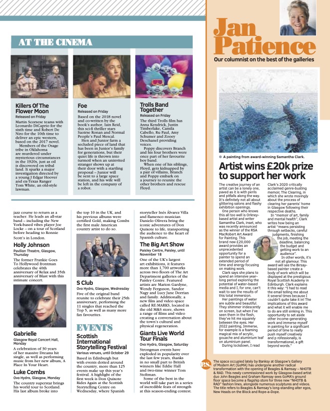 .@sam_clark_art's immersive creative commitment led to her being given @RoyalScotAcad MacRobert Art Award for Painting. My column @Sunday_Post. PLUS a major new show from Glasgow-based artists Beagles & Ramsay @GlasgowGoMA. (Bonus What's On content, inc Big Art Show in Paisley!)