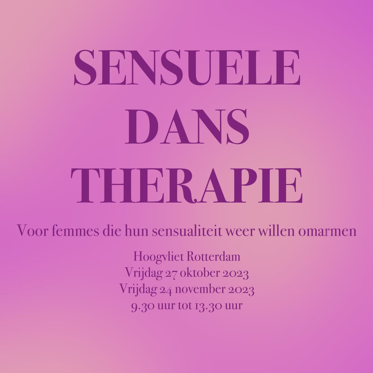 Seksuologe's tweet photo. Sensuele Dans Therapie workshop 

Het is bijna zover! De workshop Sensuele Dans Therapie op vrijdag 27 oktober 2023 in Rotterdam. Er zijn nog een paar plekken beschikbaar.

Met Sensuele Dans Therapie bouw je de brug tussen lichaam en psyche door middel van dans. https://t.co/jkso1zOm5a
