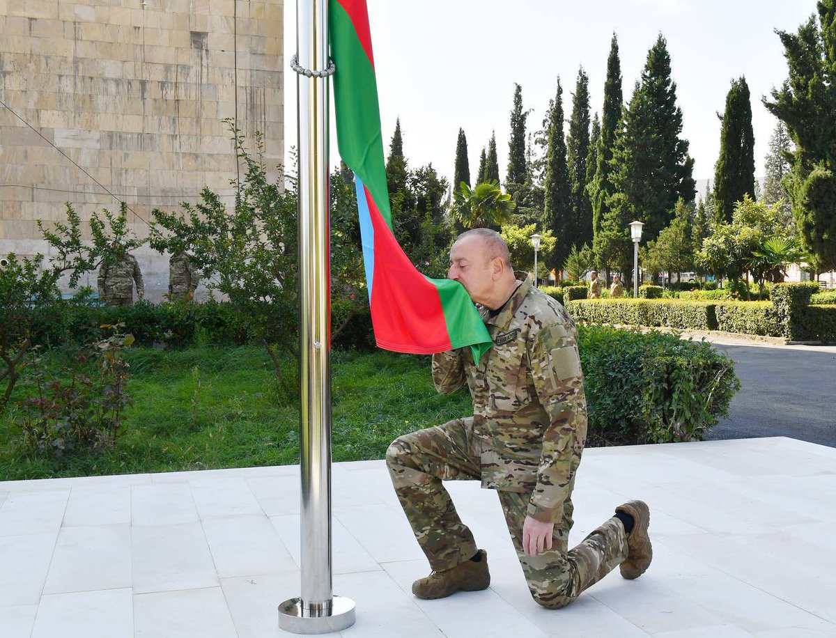 CaliberEnglish's tweet photo. On October 15, #President Ilham #Aliyev has raised the national #flag of the Republic of #Azerbaijan in the city of #Aghdara.   #CaliberAz https://t.co/GARvkr0jf3
